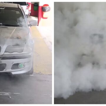 34e1df72bd5ecb916679b2429ce8b9e6.jpg ”În loc să dați cu un stingător, mai bine filmați?” – O mașină a luat foc la Auchan Iris – VIDEO
