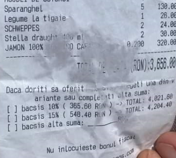 9438c446ddac9d083ad7d777a98fba83.png Notă de plată de INFARCT la un prânz în Năvodari: ”De banii ăștia cumpăram trei porci și îmi hrăneam copiii“