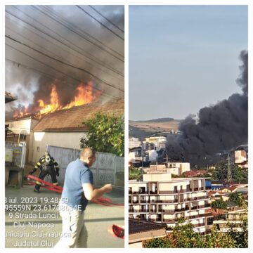 Incendiu la o hala din Cluj-Napoca. Fumul se vede din tot orașul – VIDEO și FOTO