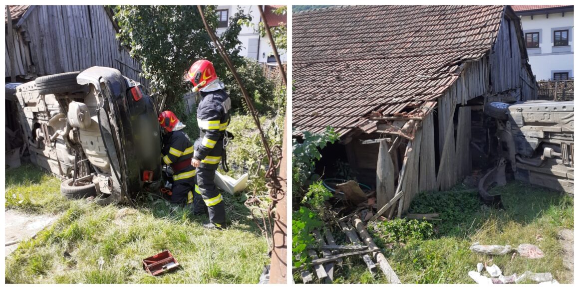 Accident ȘOCANT la Cluj! A plonjat de pe drum, de la o înălțime de 4 metri, în curtea unor oameni – VIDEO și FOTO
