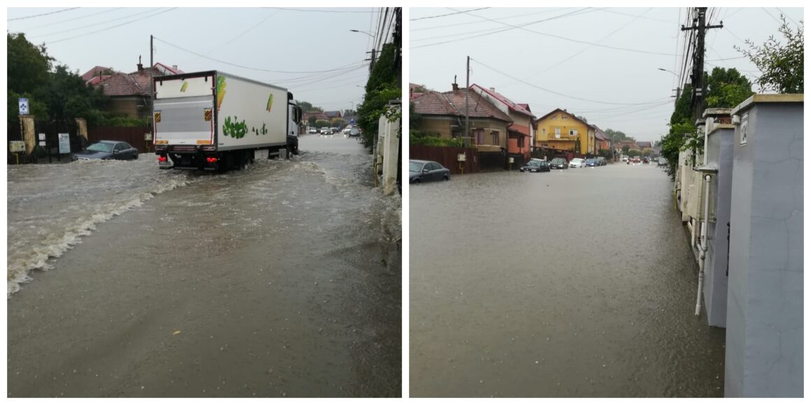 Străzile Maramureșului, Corneliu Coposu și Oașului din Cluj-Napoca, inundate de ploaia puternică de duminică – FOTO